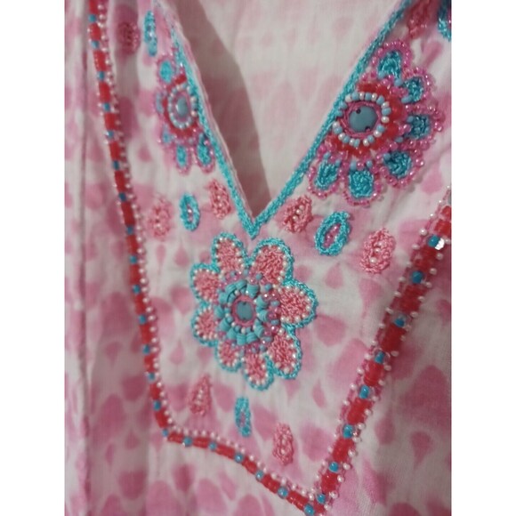 BELLA TU EMBROIDERED TUNIC TOP SiZe XXL Pink V-NECK SEQUIN BEADED - Picture 4 of 11